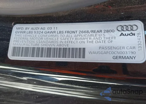 2012 Audi A7 Premium from USA, damaged, VIN WAUSGAFC0CN003190